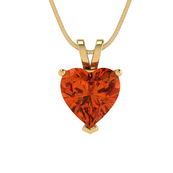 2 ct Brilliant Heart Cut Solitaire Red Simulated Diamond Stone Yellow Gold Pendant with 16" Chain