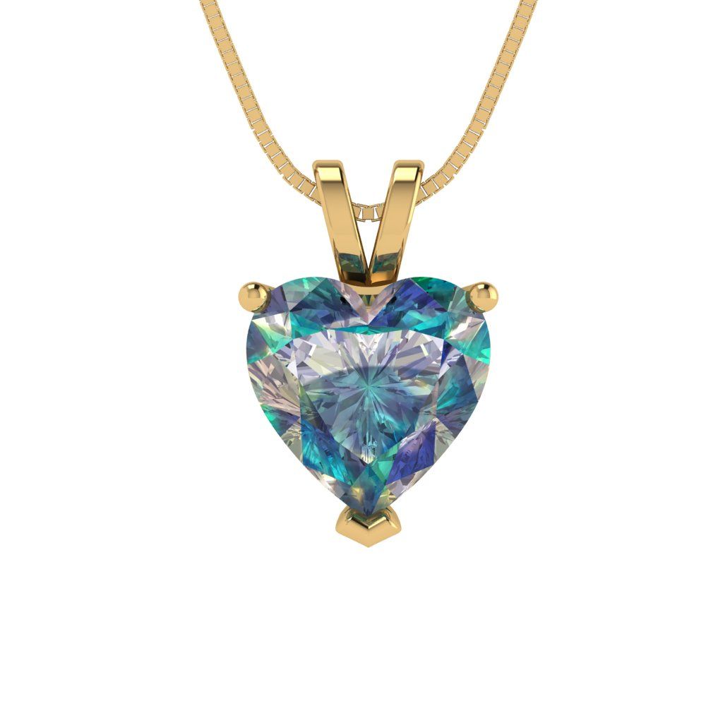 2 tcw Necklace Pendant - 14K White Gold Heart Cut Solitaire  Blue Moissanite - Adjustable Length - 15in Box Chain to 18in