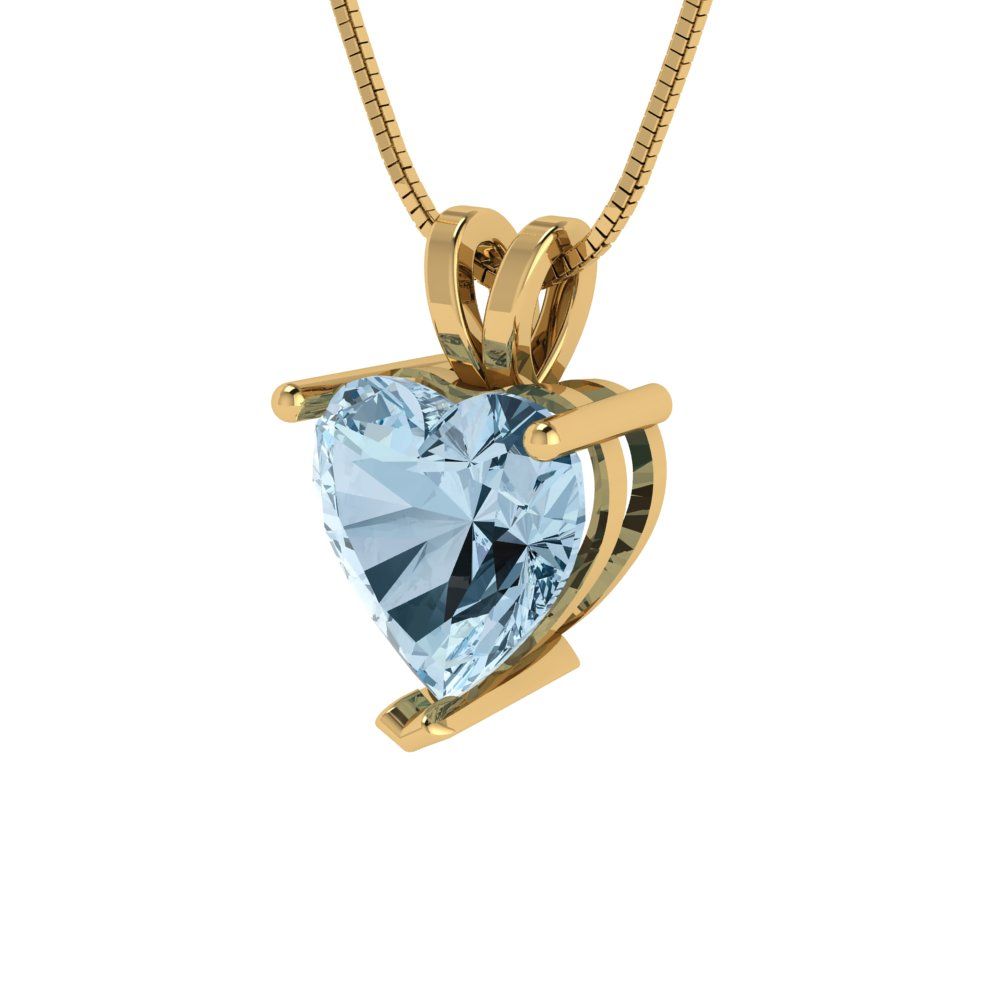 2 tcw Necklace Pendant - 14K White Gold Heart Cut Solitaire  Sky Blue Topaz - Adjustable Length - 15in Box Chain to 18in