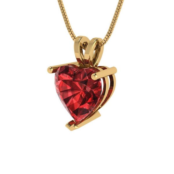 2 ct Brilliant Heart Cut Solitaire Natural Garnet Stone Yellow Gold Pendant with 16" Chain
