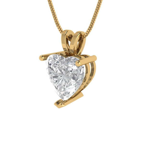 2 ct Brilliant Heart Cut Solitaire Clear Simulated Diamond Stone Yellow Gold Pendant with 16" Chain