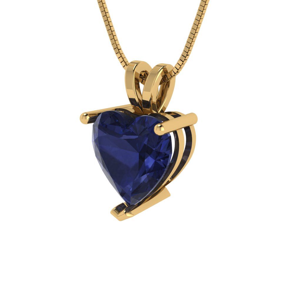 2cttw Heart Cut Blue Sapphire Gold-Plated 925 Silver Pendant and 16" Box-Chain Necklace