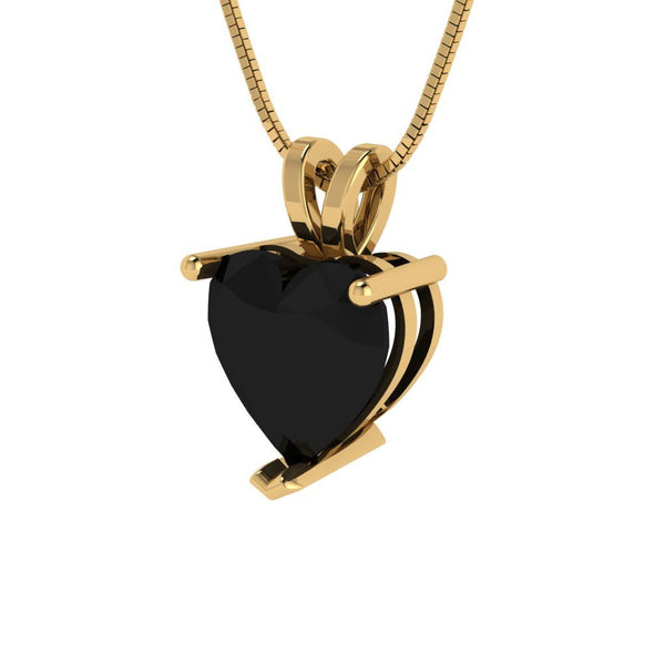 2 ct Brilliant Heart Cut Solitaire Natural Onyx Stone Yellow Gold Pendant with 16" Chain
