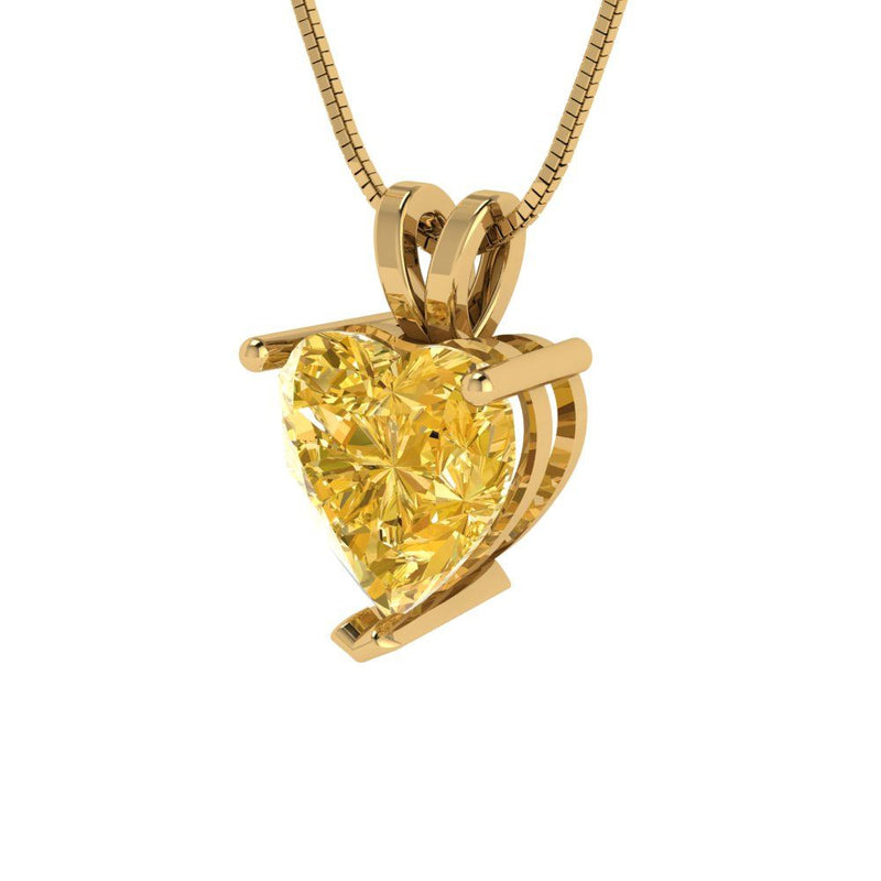 2 ct Brilliant Heart Cut Solitaire Natural Citrine Stone Yellow Gold Pendant with 16" Chain