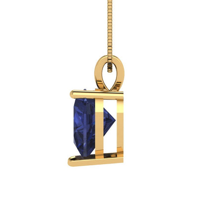 2cttw Heart Cut Blue Sapphire Gold-Plated 925 Silver Pendant and 16" Box-Chain Necklace