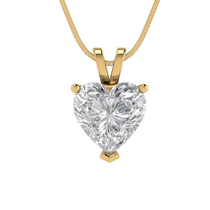 2 tcw Necklace Pendant - 14K White Gold Heart Cut Solitaire  White Sapphire - Adjustable Length - 15in Box Chain to 18in