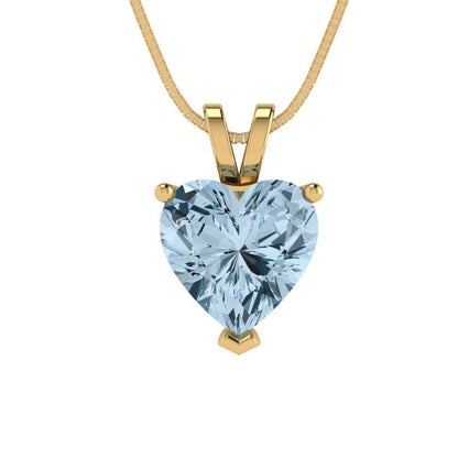 2 tcw Necklace Pendant - 14K White Gold Heart Cut Solitaire  Aquamarine - Adjustable Length - 15in Box Chain to 18in
