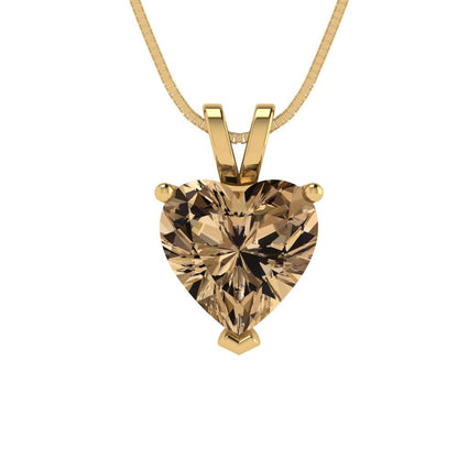 2cttw Heart Cut Champagne Gold-Plated 925 Silver Pendant and 16" Box-Chain Necklace