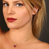 2 ct Brilliant Heart Cut Solitaire Natural Garnet Stone Yellow Gold Pendant with 16" Chain