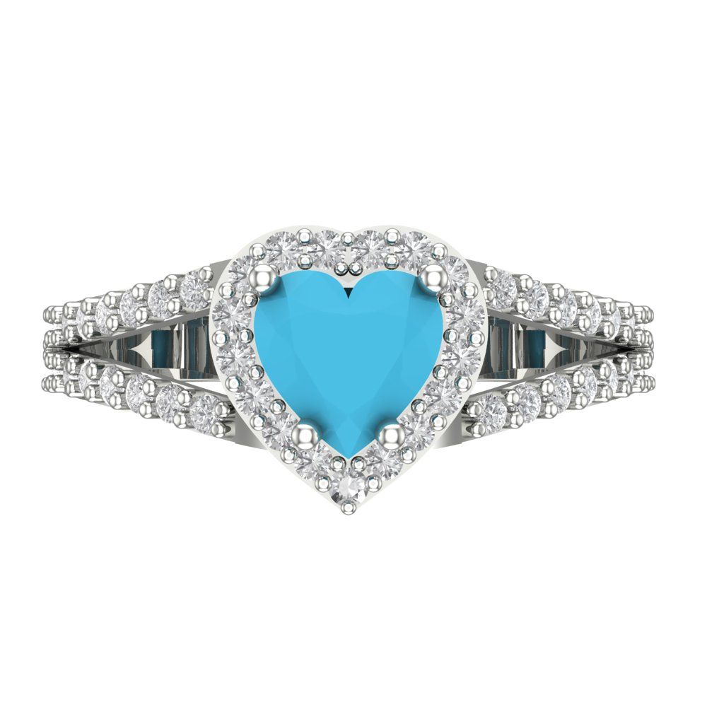 1.49 cttw Simulated Turquoise Hidden Halo Engagement Ring - Solid White Gold (VVS1, Heart Cut,6.5mm)