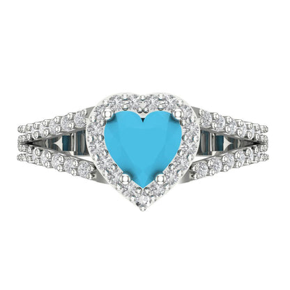 1.49 cttw Simulated Turquoise Hidden Halo Engagement Ring - Solid White Gold (VVS1, Heart Cut,6.5mm)