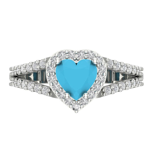 1.49 cttw Simulated Turquoise Hidden Halo Engagement Ring - Solid White Gold (VVS1, Heart Cut,6.5mm)