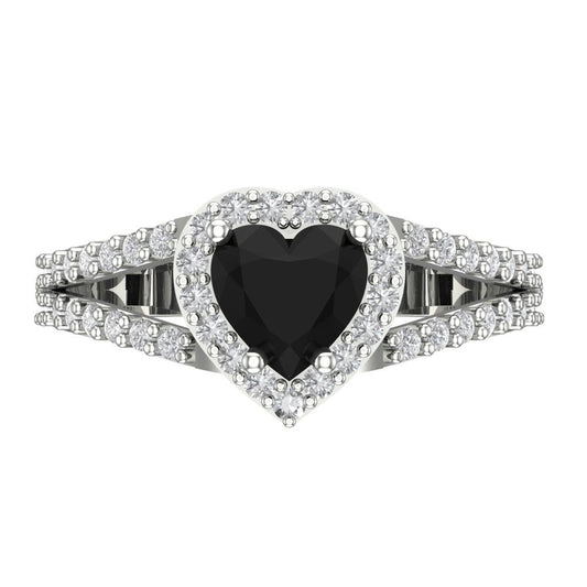1.49 cttw Natural Onyx Hidden Halo Engagement Ring - Solid White Gold (VVS1, Heart Cut,6.5mm)