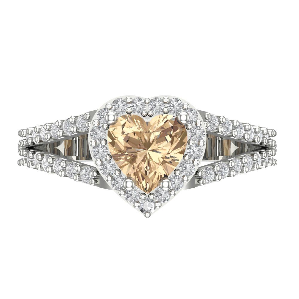 1.49 cttw Yellow Moissanite Hidden Halo Engagement Ring - Solid White Gold (VVS1, Heart Cut,6.5mm)