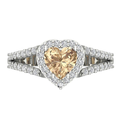 1.49 cttw Yellow Moissanite Hidden Halo Engagement Ring - Solid White Gold (VVS1, Heart Cut,6.5mm)