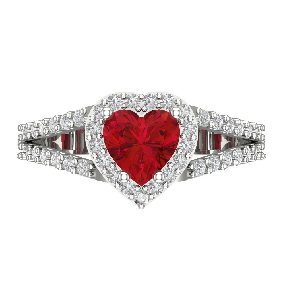 1.49 cttw Simulated Ruby Hidden Halo Engagement Ring - Solid White Gold (VVS1, Heart Cut,6.5mm)