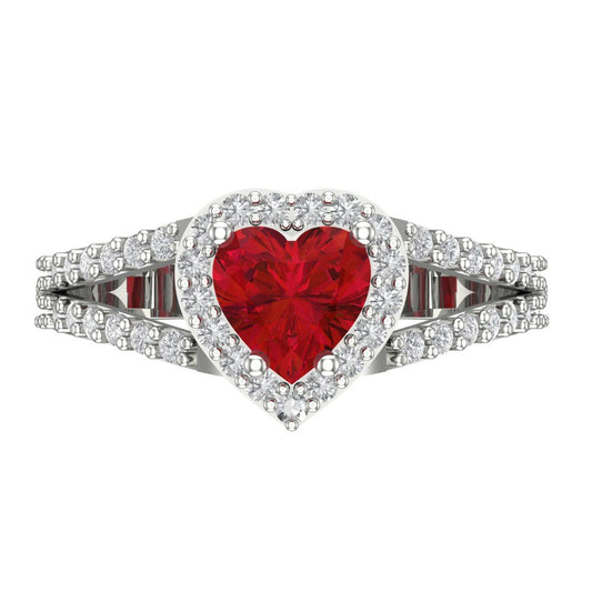 1.49 cttw Simulated Ruby Hidden Halo Engagement Ring - Solid White Gold (VVS1, Heart Cut,6.5mm)