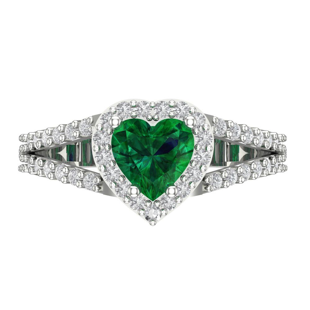 1.49 cttw Simulated Emerald Hidden Halo Engagement Ring - Solid Gold (Heart Cut,6.5mm)