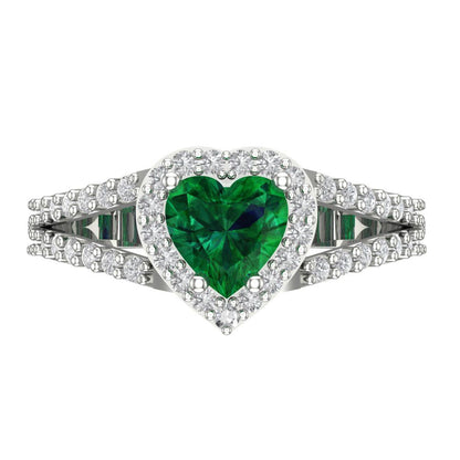 1.49 cttw Simulated Emerald Hidden Halo Engagement Ring - Solid Gold (Heart Cut,6.5mm)