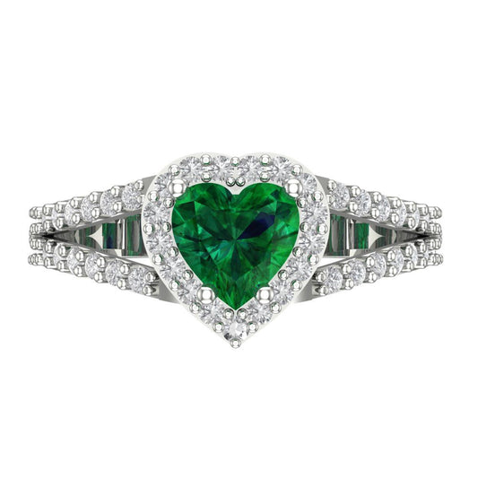 1.49 cttw Simulated Emerald Hidden Halo Engagement Ring - Solid White Gold (VVS1, Heart Cut,6.5mm)