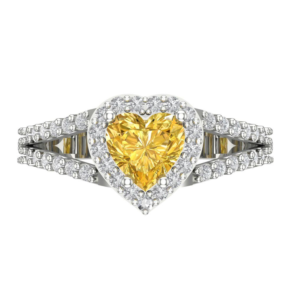 1.49 cttw Zirconia Simulated Yellow Diamond Hidden Halo Engagement Ring - Solid White Gold (VVS1, Heart Cut,6.5mm)