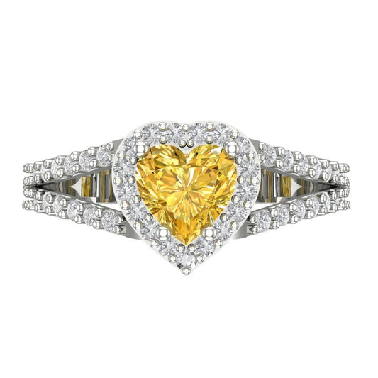 1.49 cttw Zirconia Simulated Yellow Diamond Hidden Halo Engagement Ring - Solid White Gold (VVS1, Heart Cut,6.5mm)