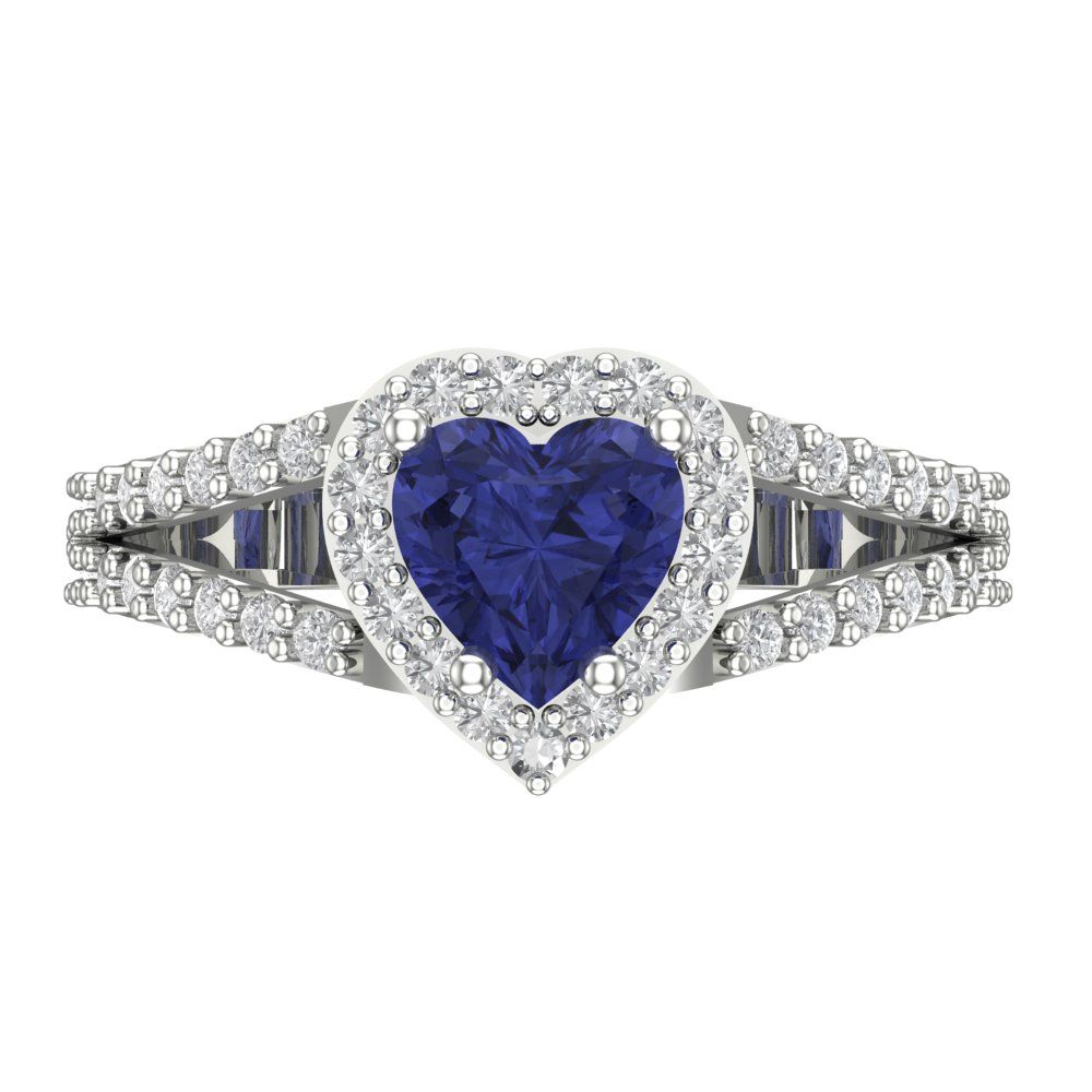 1.49 cttw Simulated Tanzanite Hidden Halo Engagement Ring - Solid Gold (Heart Cut,6.5mm)