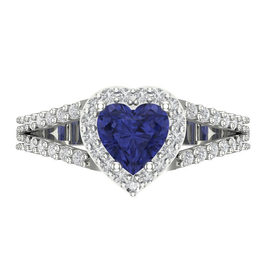1.49 cttw Simulated Tanzanite Hidden Halo Engagement Ring - Solid White Gold (VVS1, Heart Cut,6.5mm)