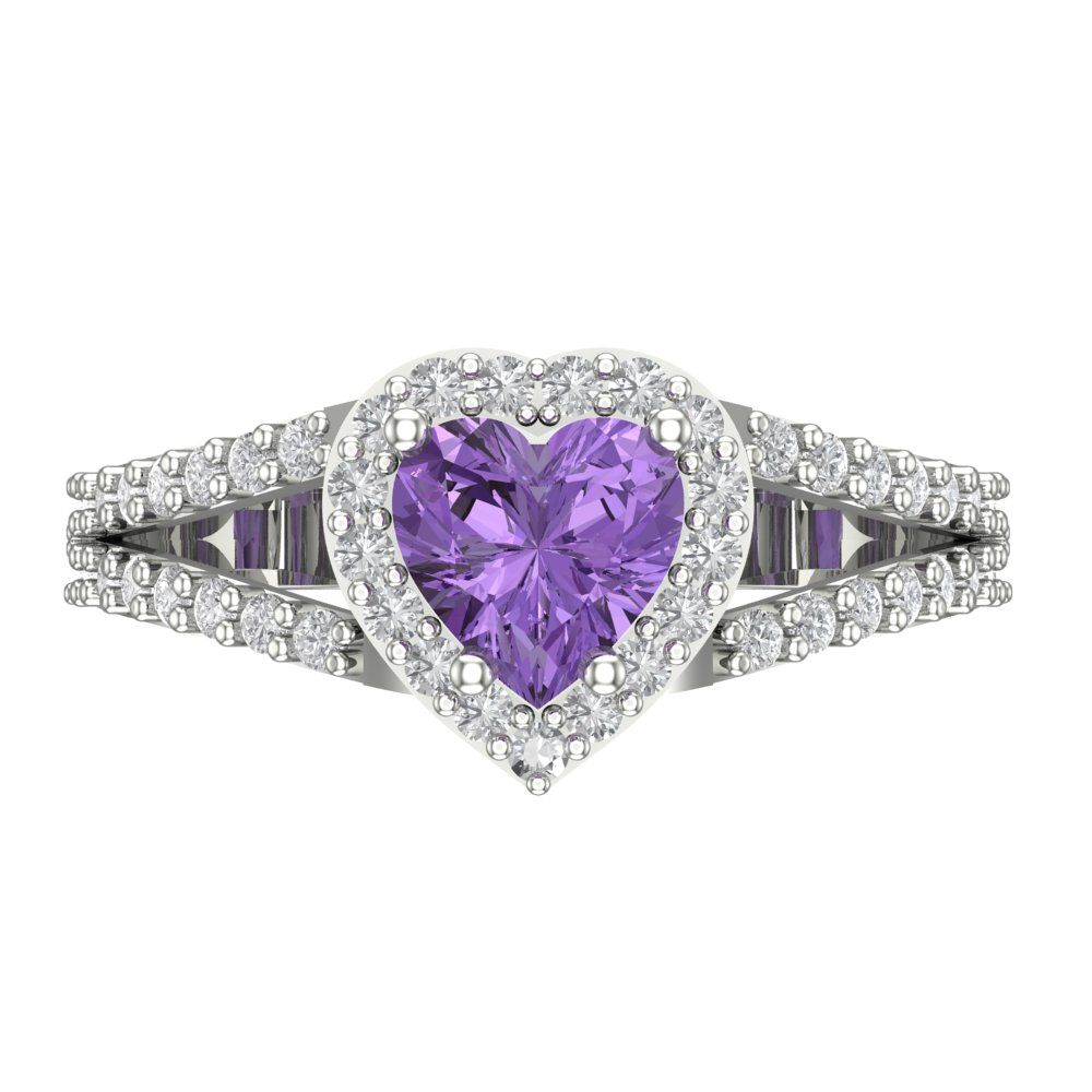 1.49 cttw Simulated Alexandrite Hidden Halo Engagement Ring - Solid White Gold (VVS1, Heart Cut,6.5mm)