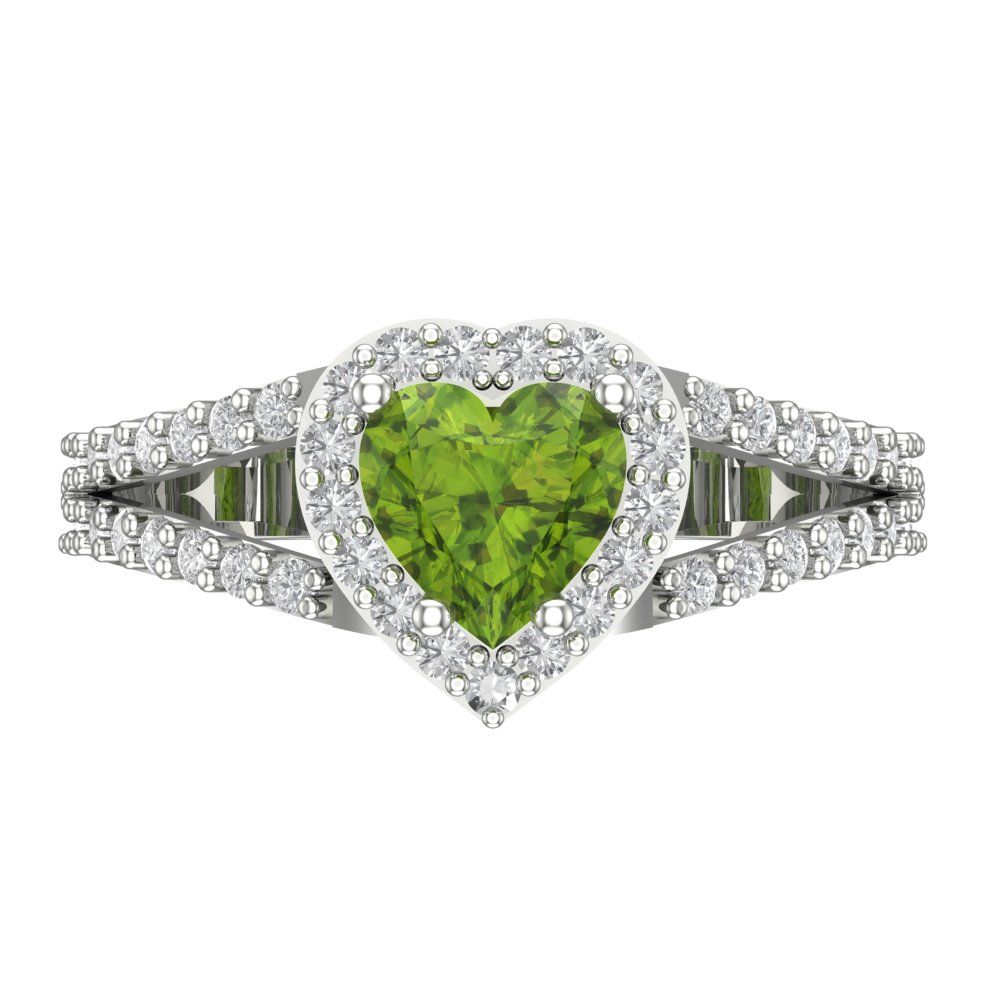 1.49 cttw Natural Peridot Hidden Halo Engagement Ring - Solid White Gold (VVS1, Heart Cut,6.5mm)