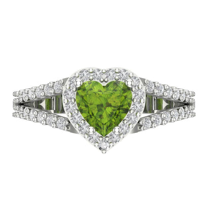 1.49 cttw Natural Peridot Hidden Halo Engagement Ring - Solid White Gold (VVS1, Heart Cut,6.5mm)
