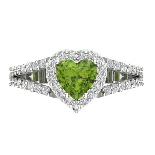 1.49 cttw Natural Peridot Hidden Halo Engagement Ring - Solid White Gold (VVS1, Heart Cut,6.5mm)