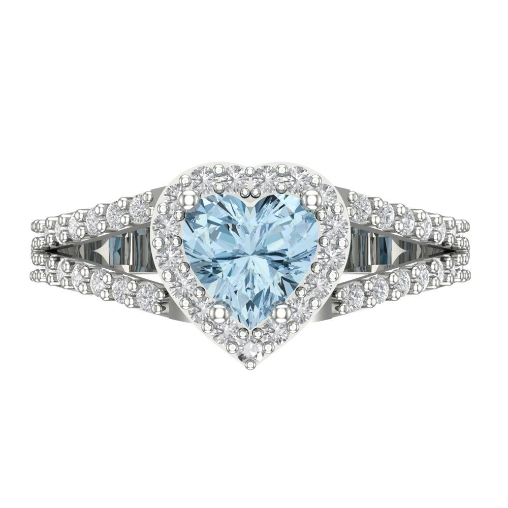 1.49 cttw Natural Swiss Blue Topaz Hidden Halo Engagement Ring - Solid Gold (Heart Cut,6.5mm)