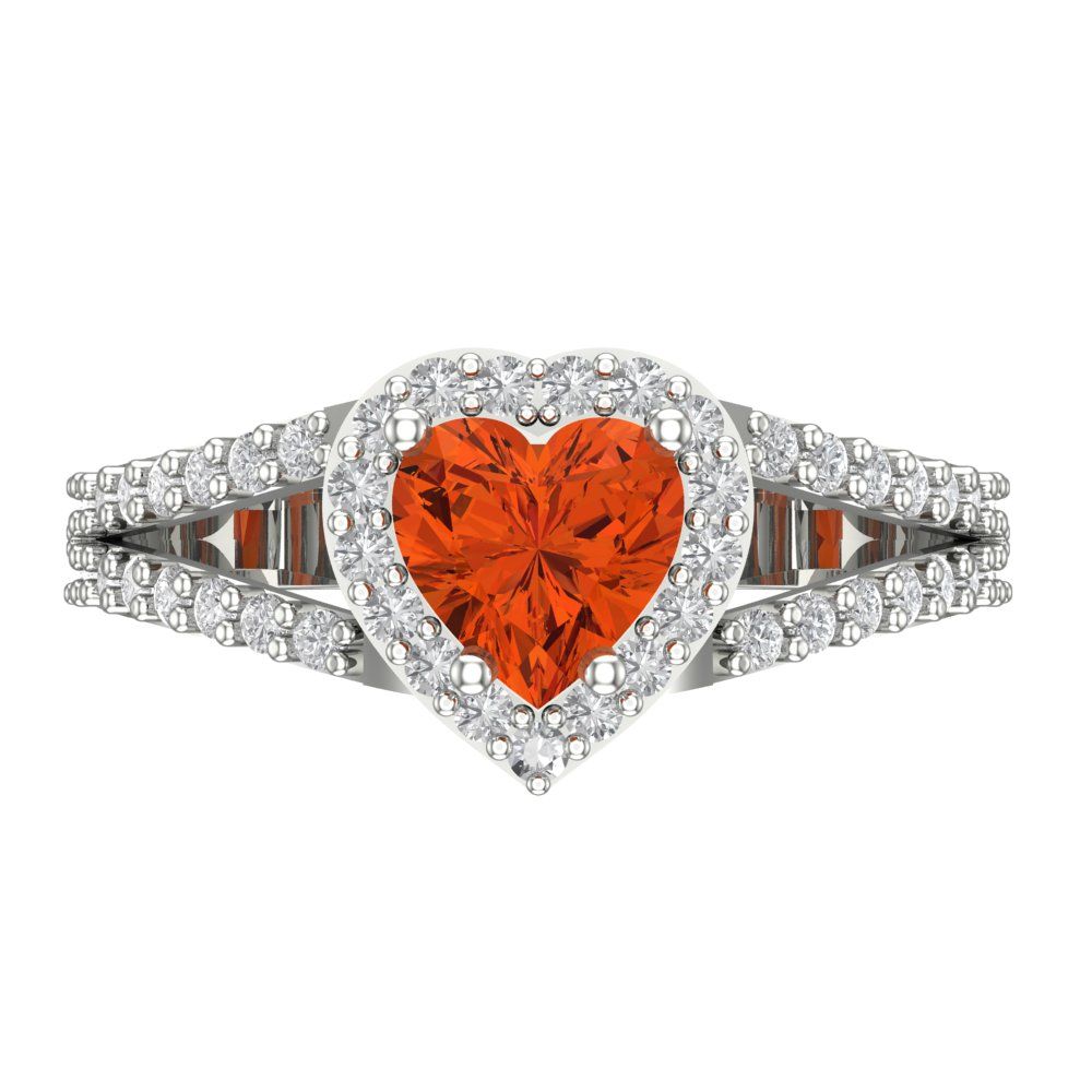 1.49 cttw Zirconia Simulated Red Diamond Hidden Halo Engagement Ring - Solid White Gold (VVS1, Heart Cut,6.5mm)