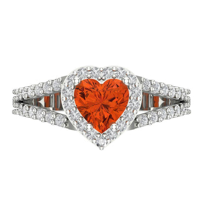 1.49 cttw Zirconia Simulated Red Diamond Hidden Halo Engagement Ring - Solid White Gold (VVS1, Heart Cut,6.5mm)