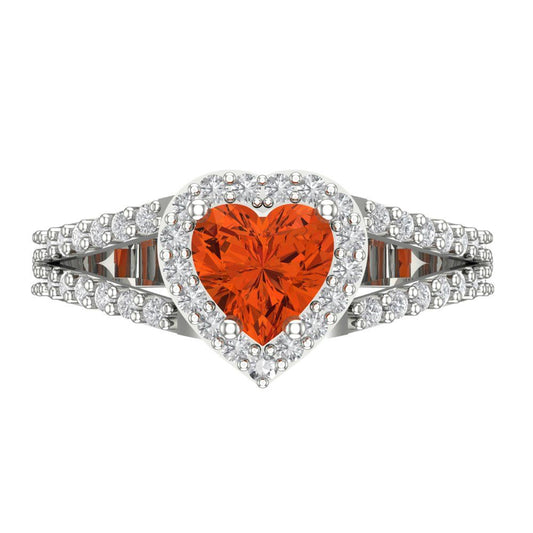 1.49 cttw Zirconia Simulated Red Diamond Hidden Halo Engagement Ring - Solid White Gold (VVS1, Heart Cut,6.5mm)