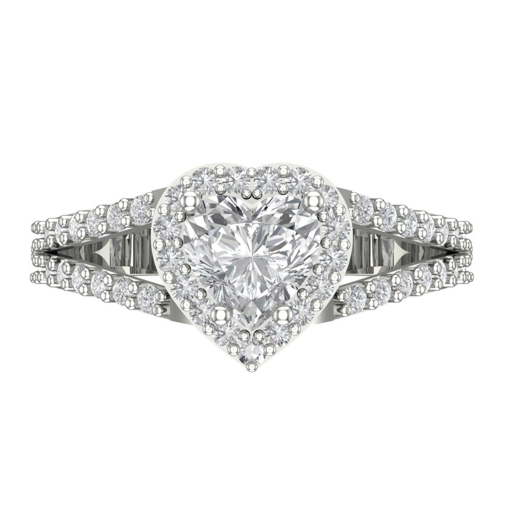 1.49 cttw White Sapphire Hidden Halo Engagement Ring - Solid White Gold (VVS1, Heart Cut,6.5mm)