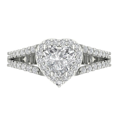 1.49 cttw White Sapphire Hidden Halo Engagement Ring - Solid White Gold (VVS1, Heart Cut,6.5mm)