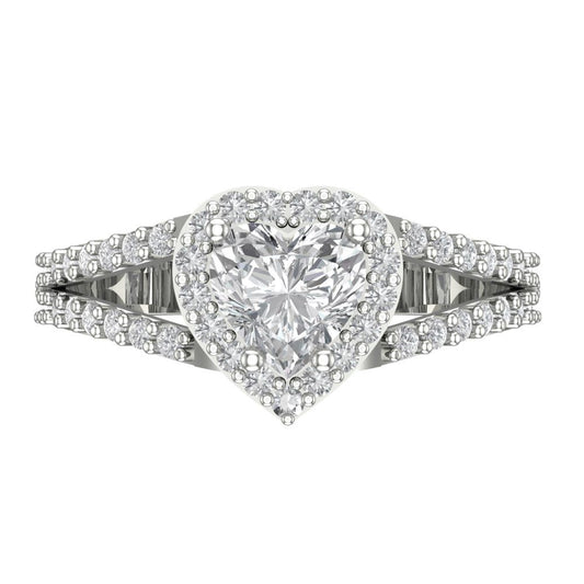 1.49 cttw White Sapphire Hidden Halo Engagement Ring - Solid White Gold (VVS1, Heart Cut,6.5mm)