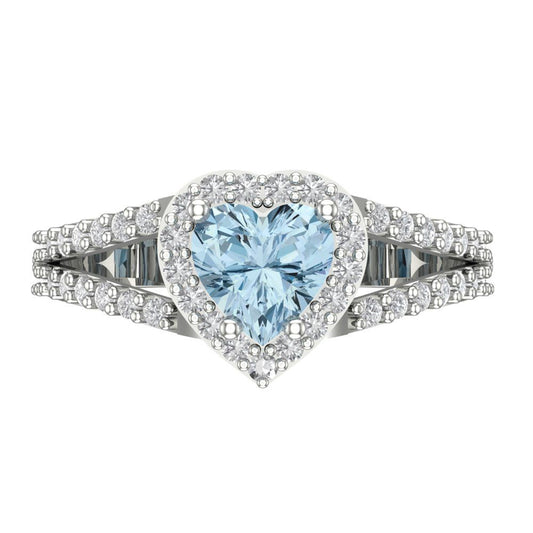 1.49 cttw Natural Sky Blue Topaz Hidden Halo Engagement Ring - Solid White Gold (VVS1, Heart Cut,6.5mm)
