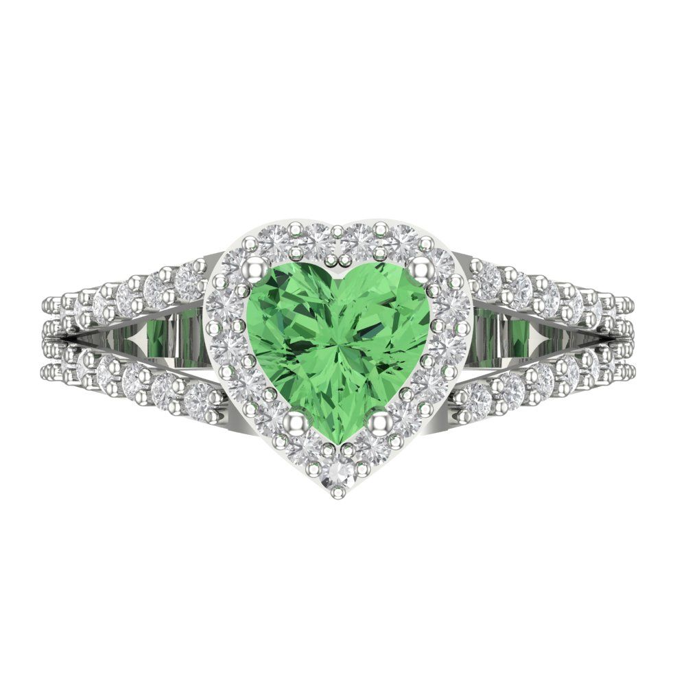 1.49 cttw Zirconia Simulated Green Diamond Hidden Halo Engagement Ring - Solid White Gold (VVS1, Heart Cut,6.5mm)