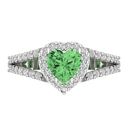 1.49 cttw Zirconia Simulated Green Diamond Hidden Halo Engagement Ring - Solid White Gold (VVS1, Heart Cut,6.5mm)