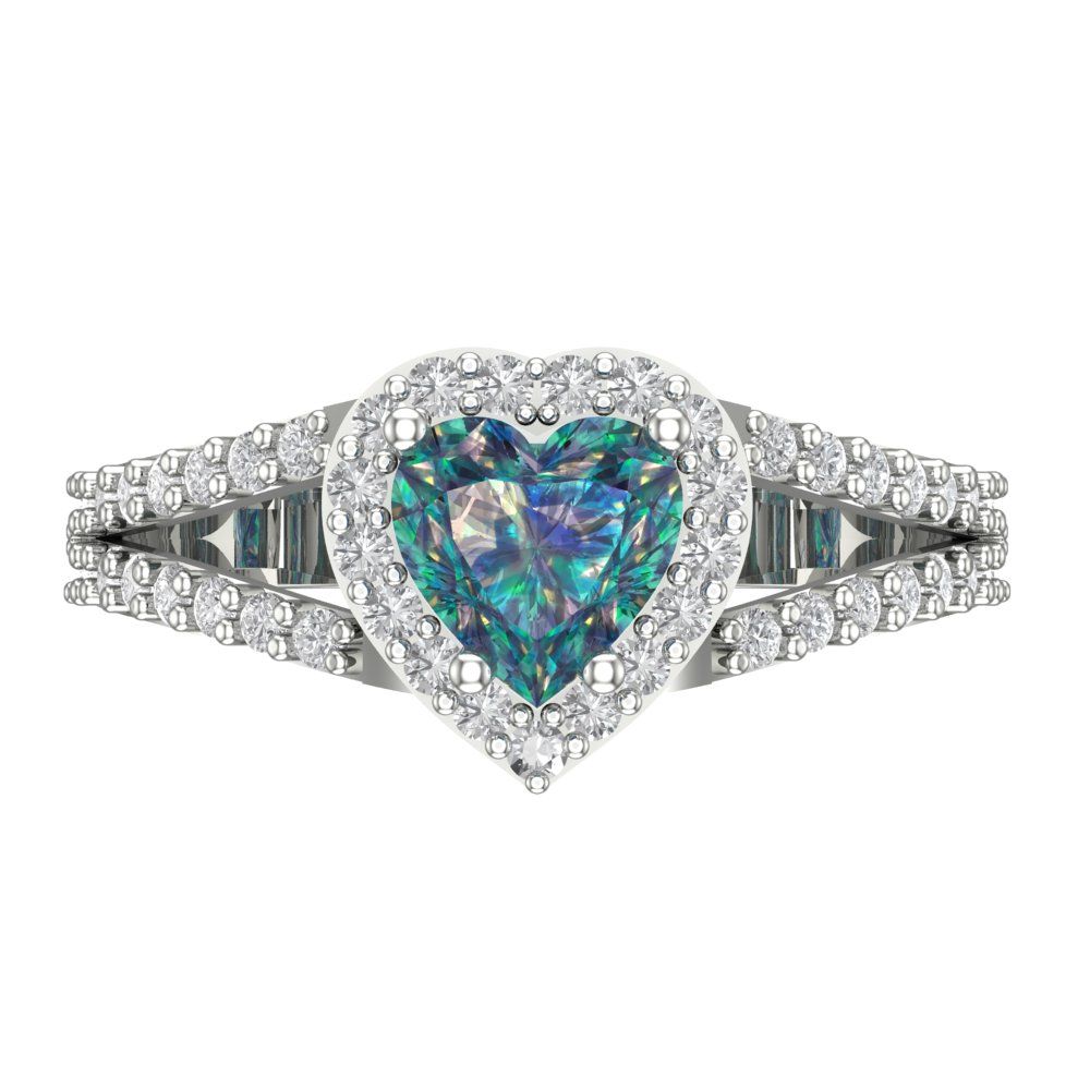 1.49 cttw Blue Moissanite Hidden Halo Engagement Ring - Solid White Gold (VVS1, Heart Cut,6.5mm)