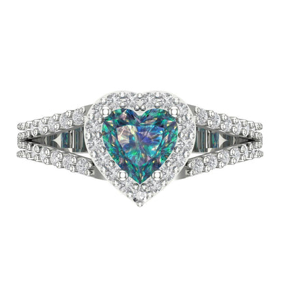 1.49 cttw Blue Moissanite Hidden Halo Engagement Ring - Solid White Gold (VVS1, Heart Cut,6.5mm)