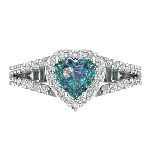 1.49 cttw Blue Moissanite Hidden Halo Engagement Ring - Solid White Gold (VVS1, Heart Cut,6.5mm)