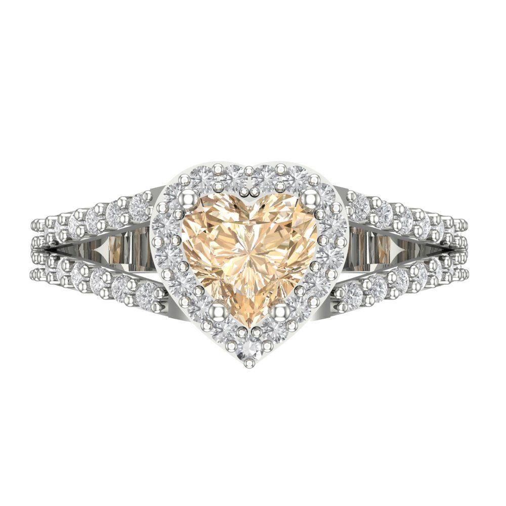 1.49 cttw Natural Morganite Hidden Halo Engagement Ring - Solid White Gold (VVS1, Heart Cut,6.5mm)