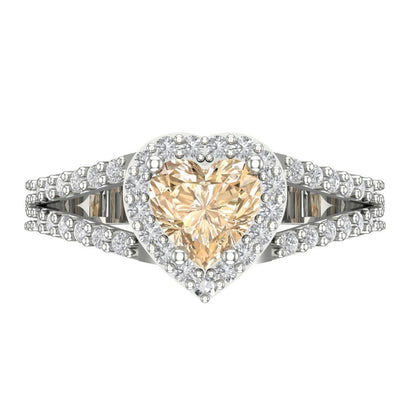 1.49 cttw Natural Morganite Hidden Halo Engagement Ring - Solid White Gold (VVS1, Heart Cut,6.5mm)