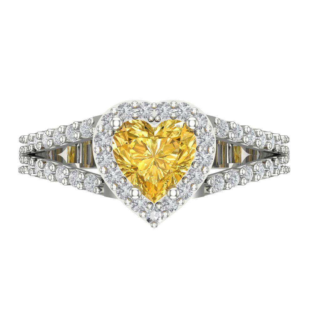 1.49 cttw Natural Citrine Hidden Halo Engagement Ring - Solid White Gold (VVS1, Heart Cut,6.5mm)