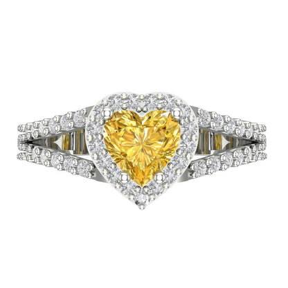 1.49 cttw Natural Citrine Hidden Halo Engagement Ring - Solid White Gold (VVS1, Heart Cut,6.5mm)