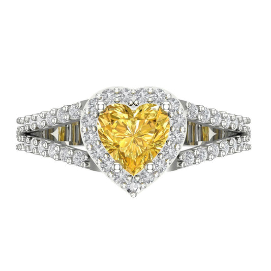 1.49 cttw Natural Citrine Hidden Halo Engagement Ring - Solid White Gold (VVS1, Heart Cut,6.5mm)
